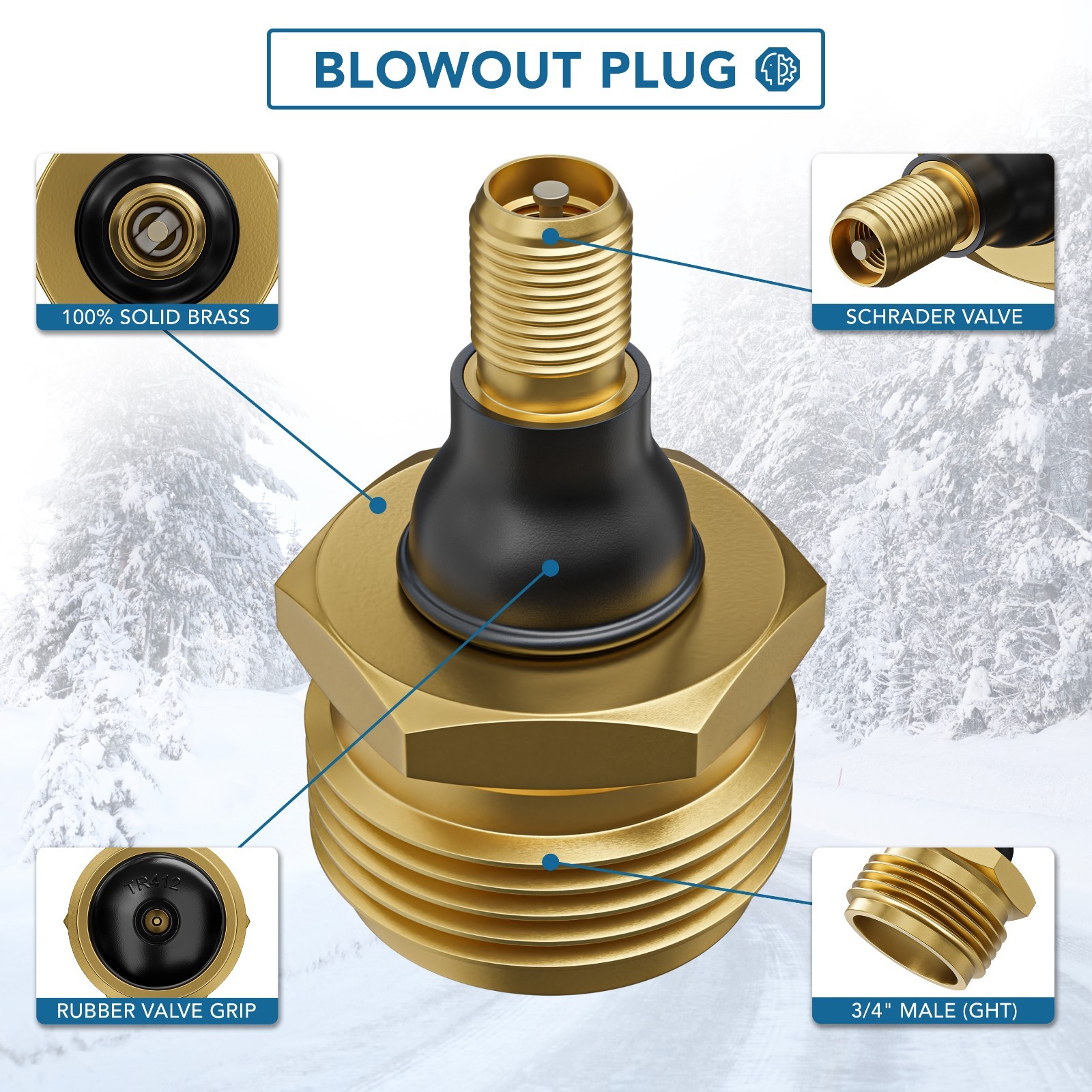 Leisure Coachworks RV 50psi Brass Winterization Water Intake Blow-Out Plug