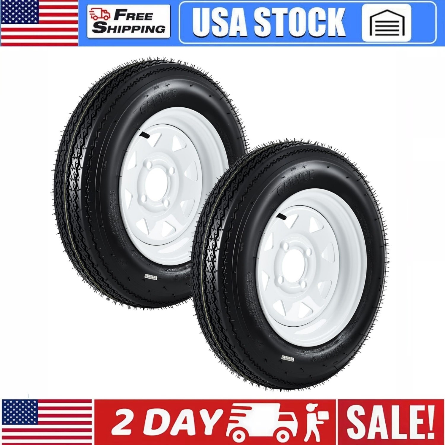 4.80-12 Trailer Tire and Wheel Assembly 4 Lug on 4“ White Modular Wheel 480-12