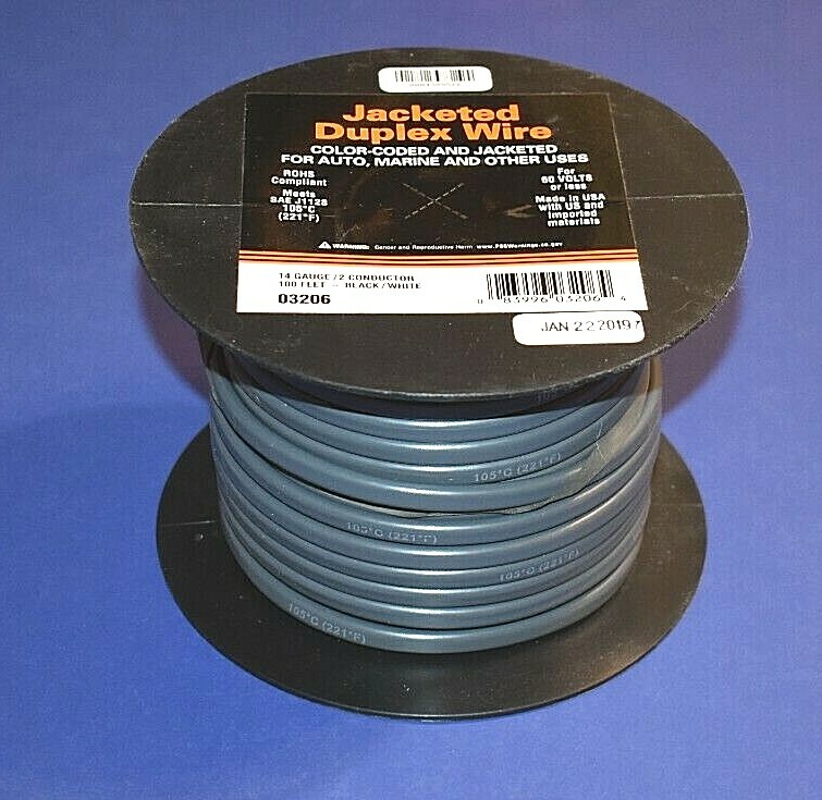 100 FT Roll Trailer Light Brake Cable Wire Grey Jacketed 14-2 14 Gauge 2 Wire