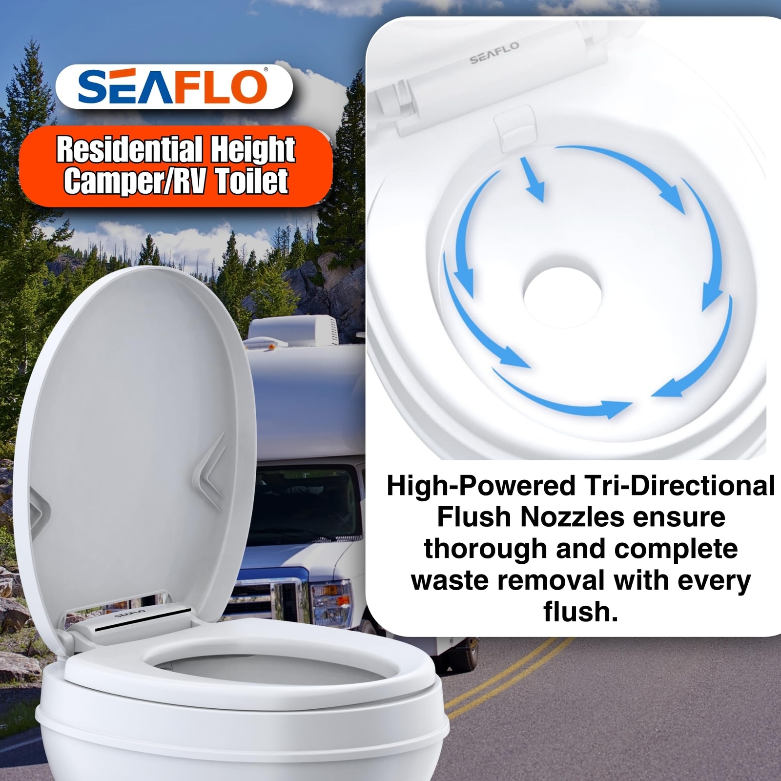 SEAFLO RV Toilet 18.5″ Standard Height Foot Pedal Soft Close 4-Year Warranty