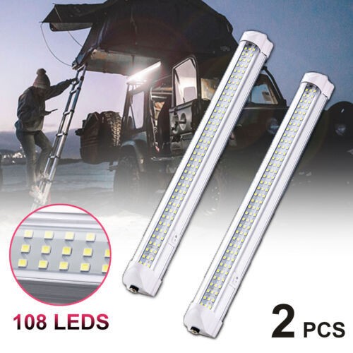 2Pcs 12V Interior Light Bar 6000K White 108 LEDs Universal Light Strip RV Camper