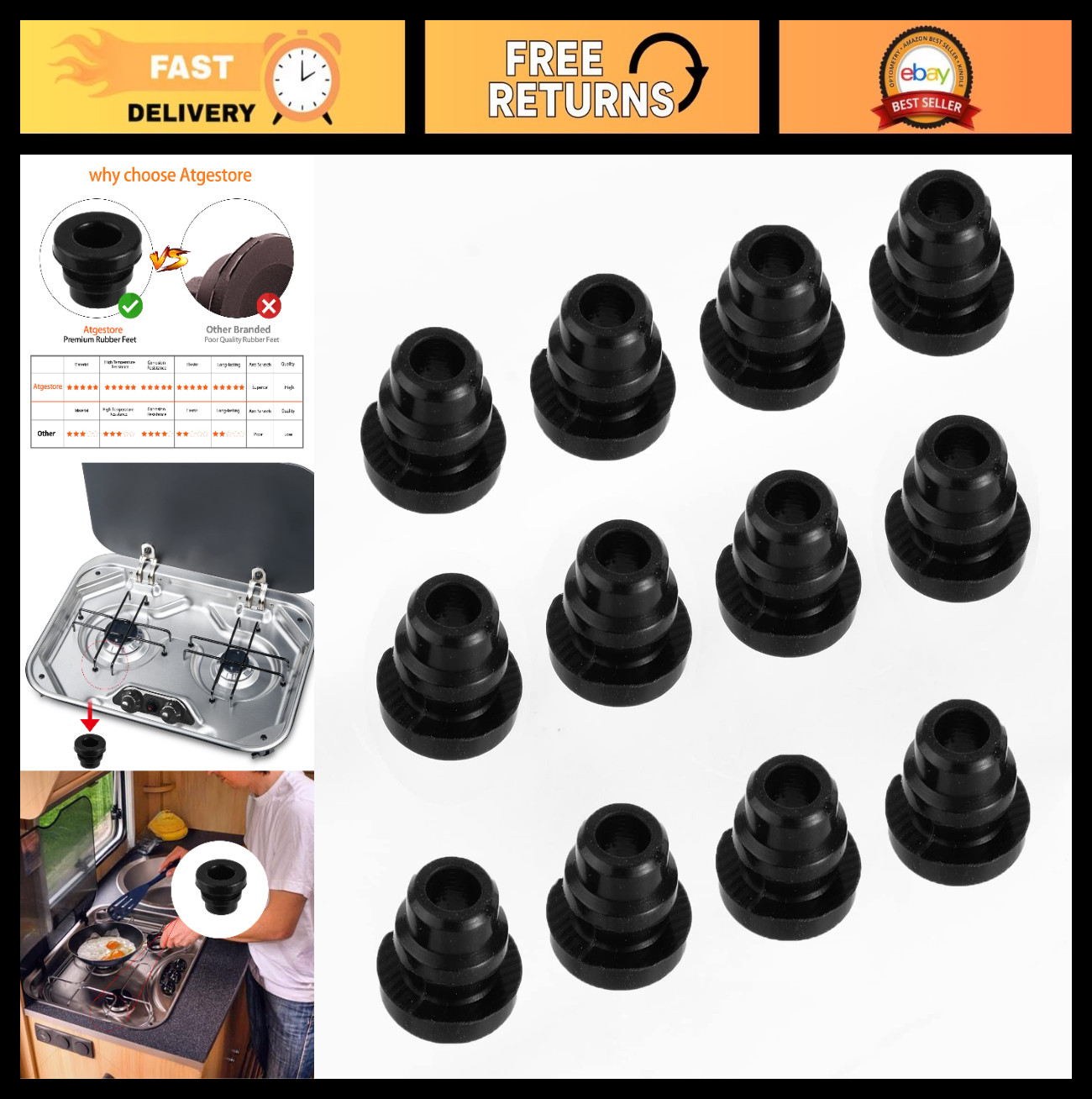 RV Stove Parts Grommets 12Pcs – Rubber Bumpers for D21 Cooktop Grate & Burner Pa