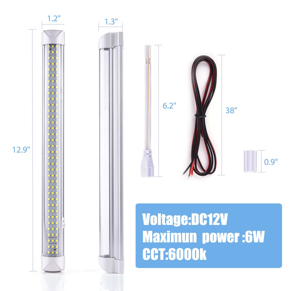2Pcs 12V Interior Light Bar 6000K White 108 LEDs Universal Light Strip RV Camper