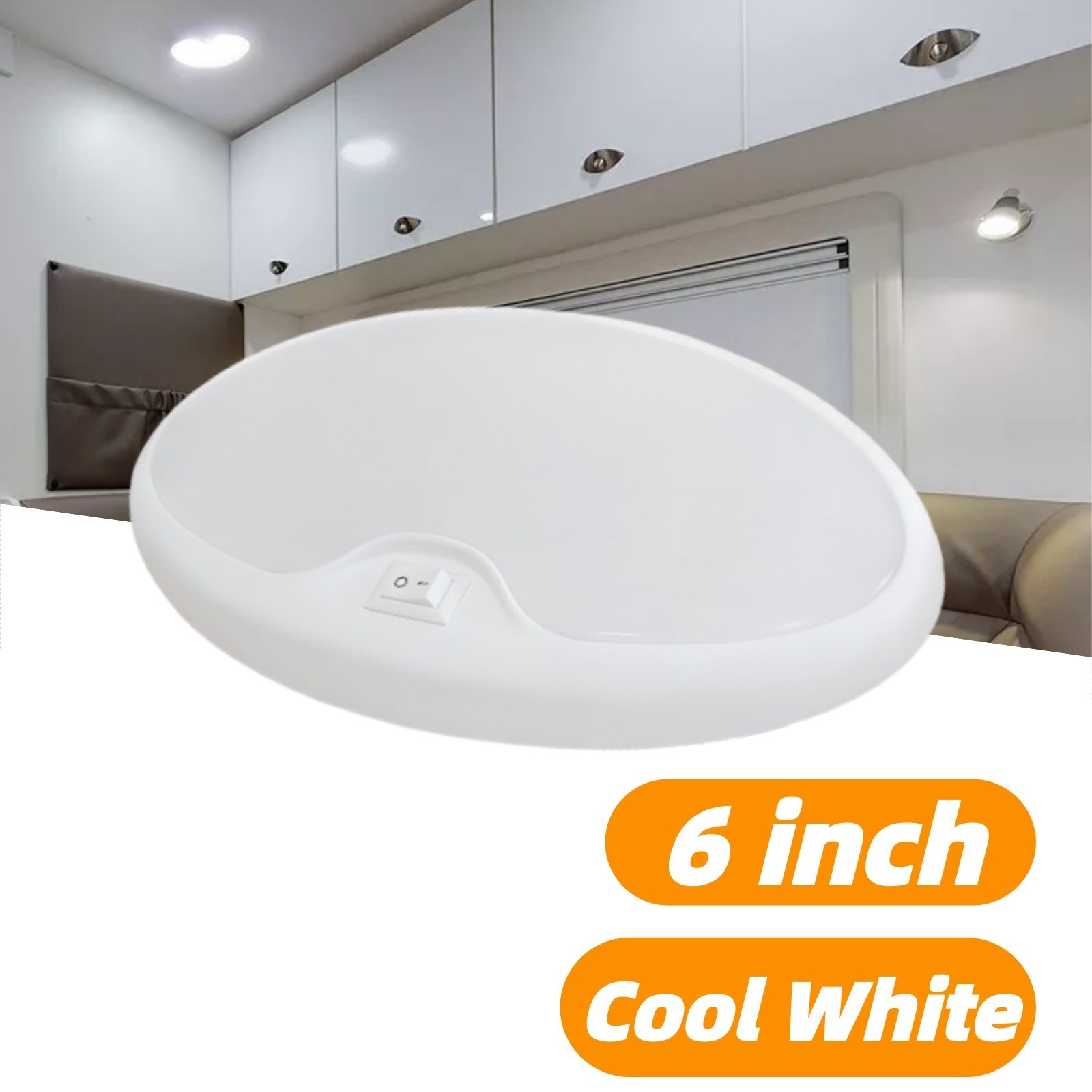 12V 6″ LED Ceiling Dome Light RV Camper Kitchen Under Cabinet 300lm Cool White