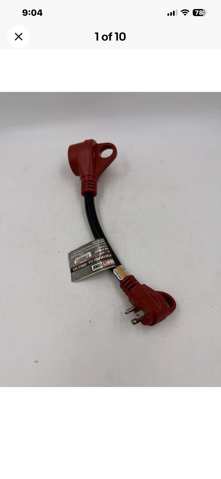 Mighty Cord 15A Male to 30A Female 12″ Adapter 125V Finger Grip Male End
