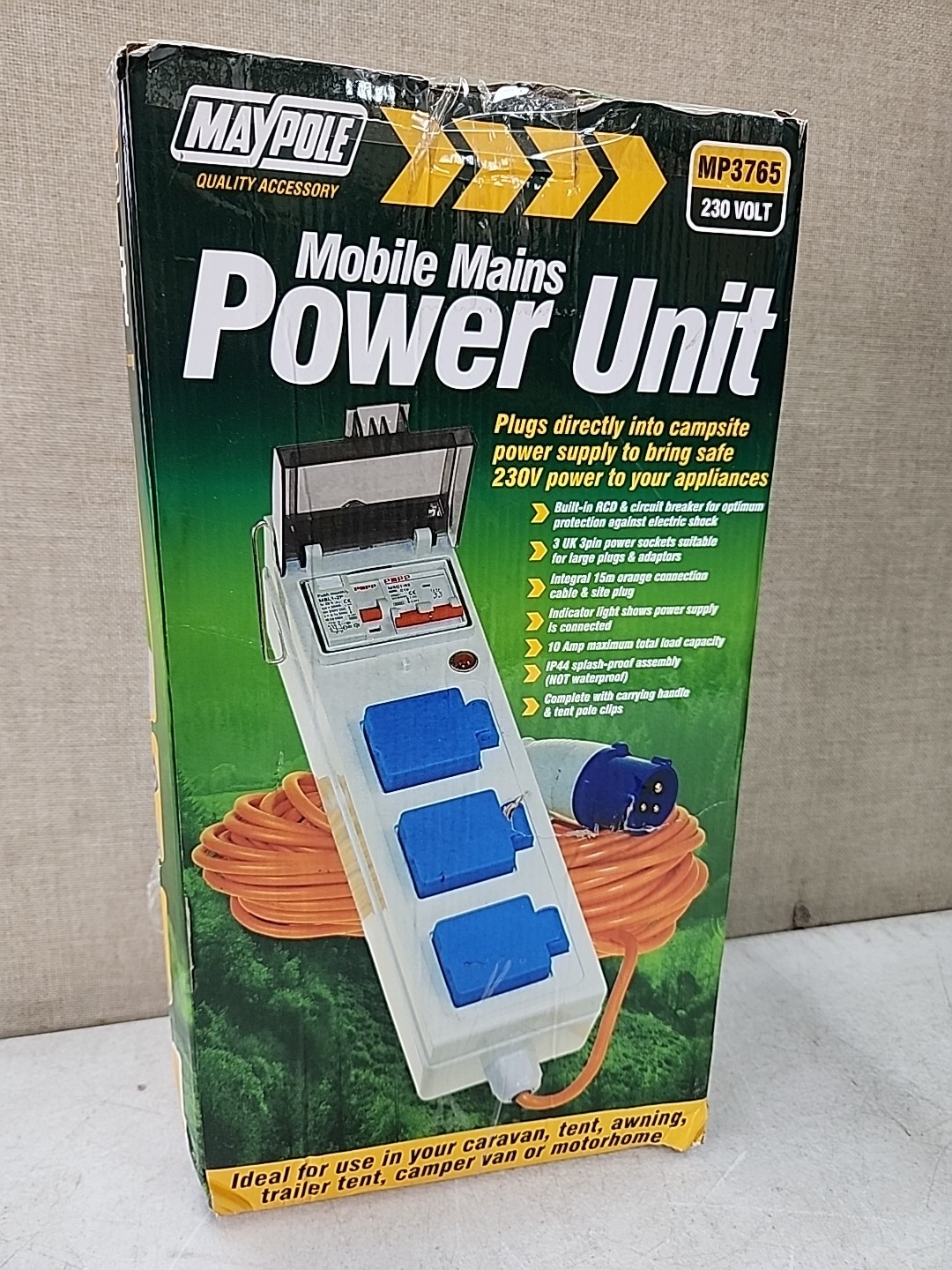 NEW Baypole MP3765 230V 10A Mobile Mains Power Unit 15M Hook Up Lead Camping…