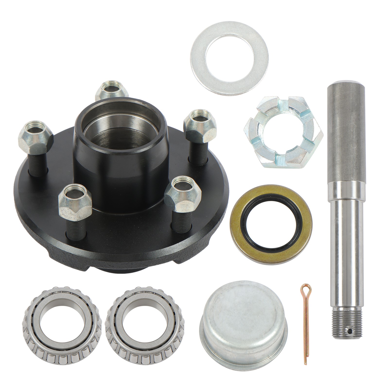 NEW 5 x 4.5″ Trailer Hub Kit and Round BT16 Spindle, with Trailer Bearing Kit
