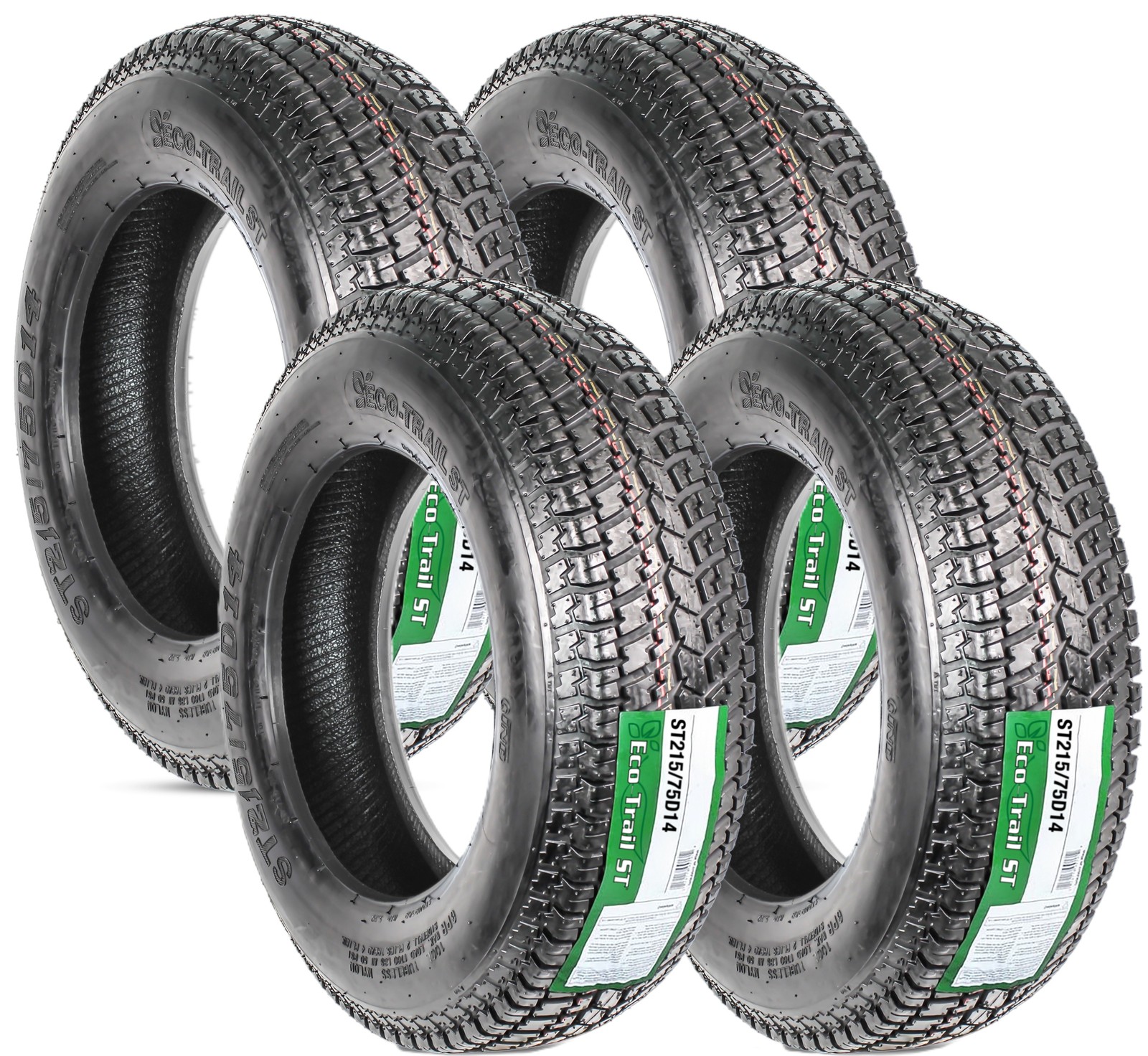 4-Pack Trailer Tires ST215/75D14 14 Inch Deep Tread Bias Ply Tire Load Range C