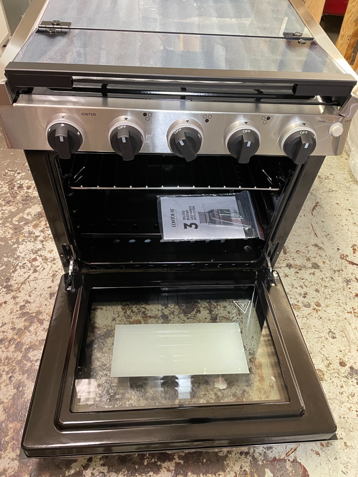 CONTOURE GR-21BTC 21″ 3 BURNER DROP IN RV GAS RANGE BLACK / STAINLESS STEEL