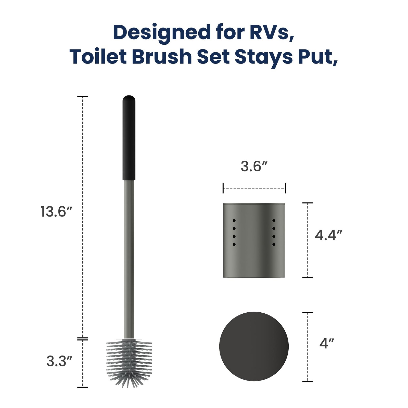 RV Toilet Brush and Holder Set- One-Piece Long Handle, Silicone Head,…