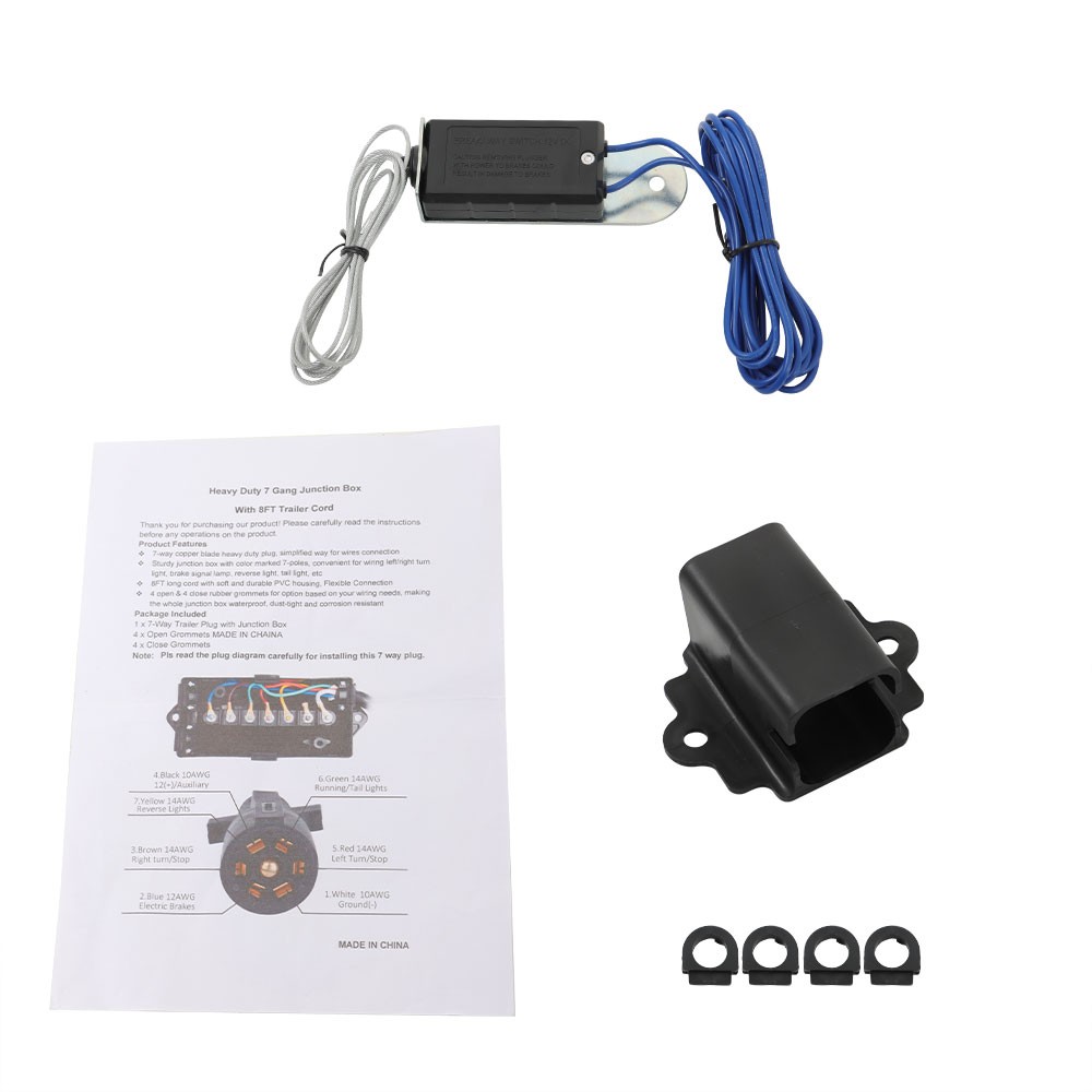 New Fits 7-way 7-pin trailer cable-16FT with Junction Box + Wiring Harness Kit
