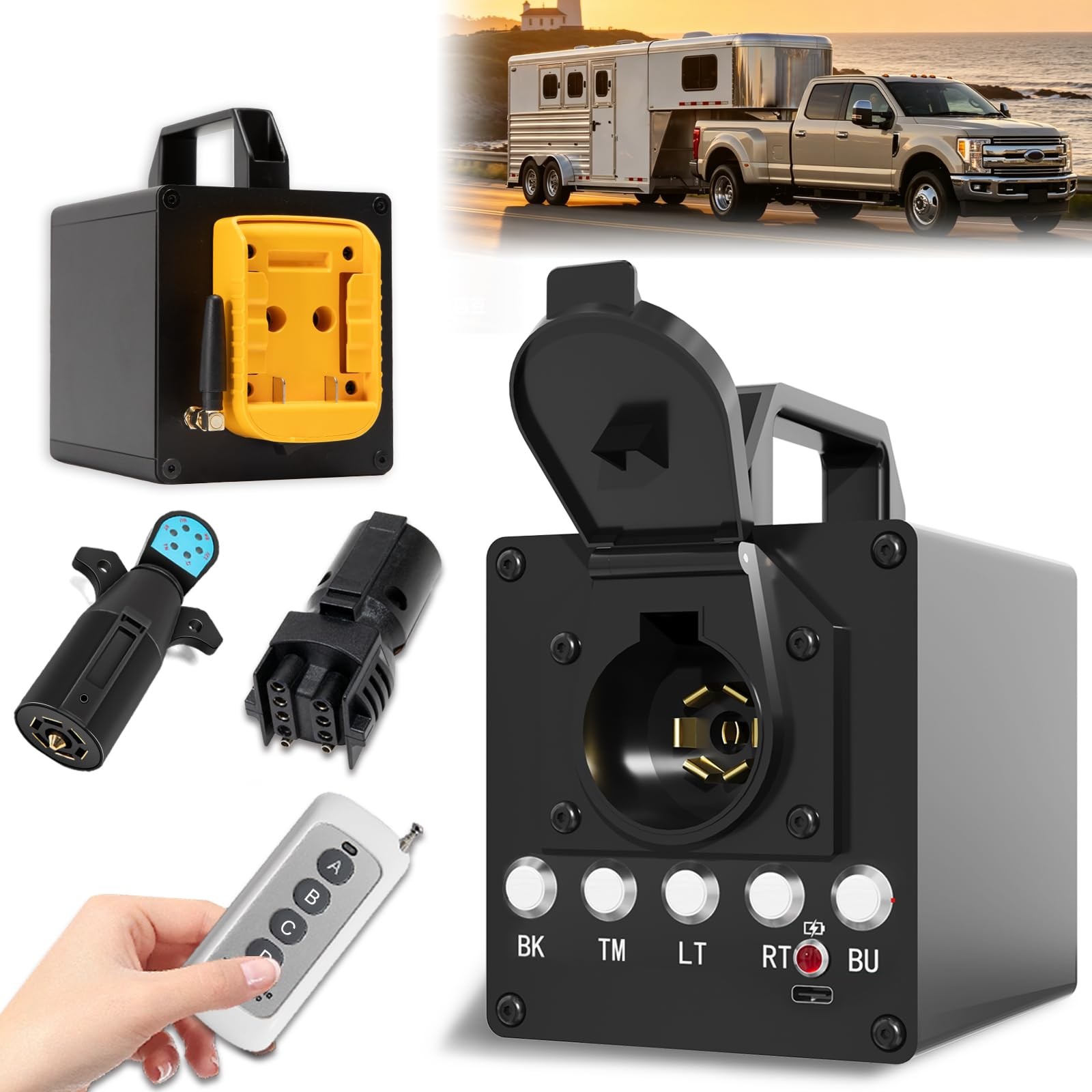 Portable Trailer Light Tester Box Compatible with De. Walt 20V Battery Wireless