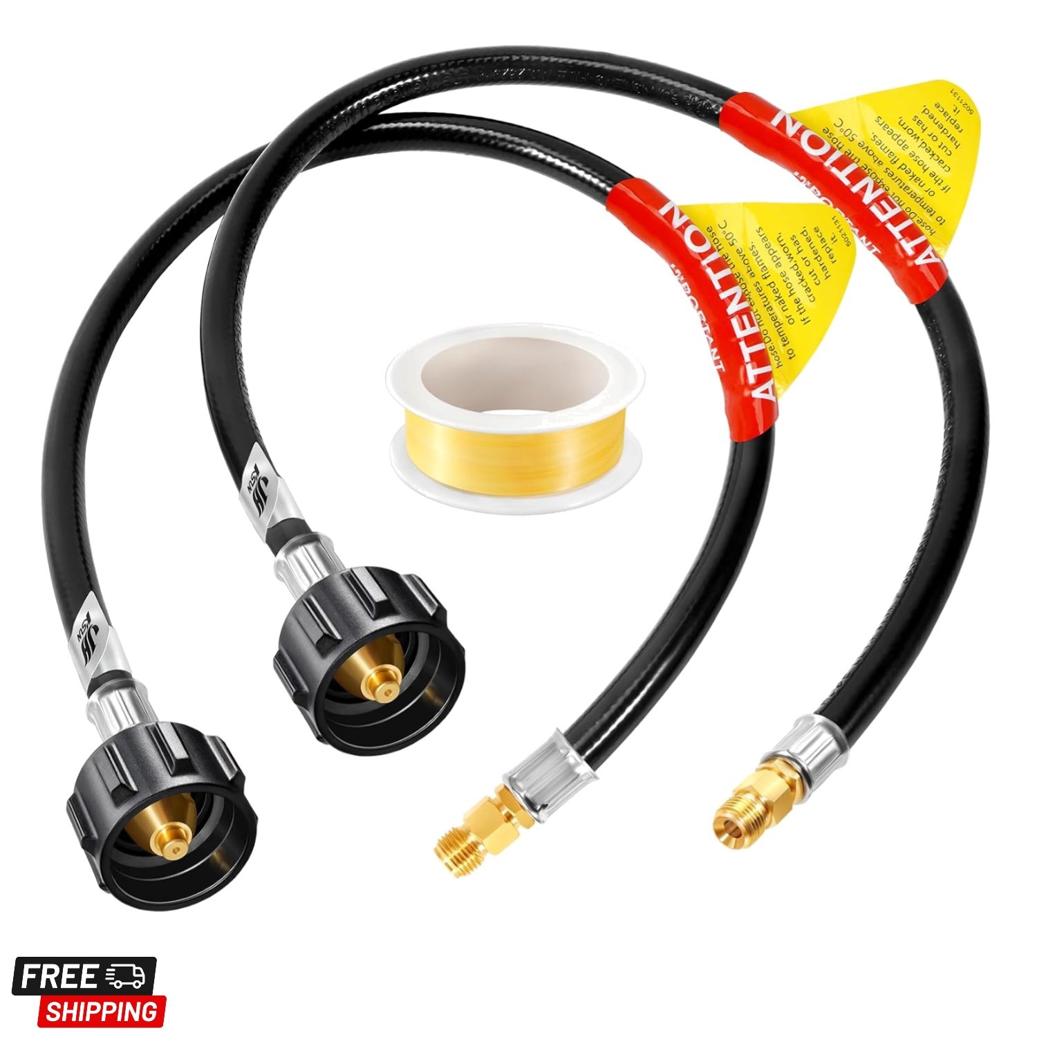 Safe 24″ RV Propane Hose for Campers – Sealing Tape Included, 2-Piece Set