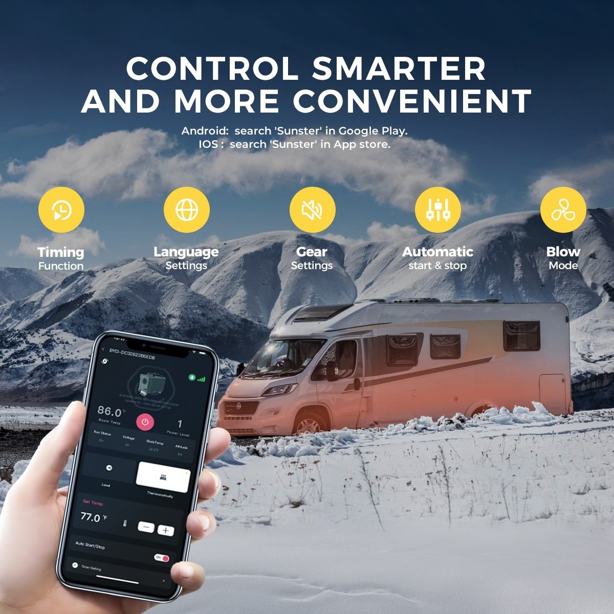 Sunster Diesel Heater 8KW 12V 24V & 110V Ventilation Bluetooth Parking Heater RV