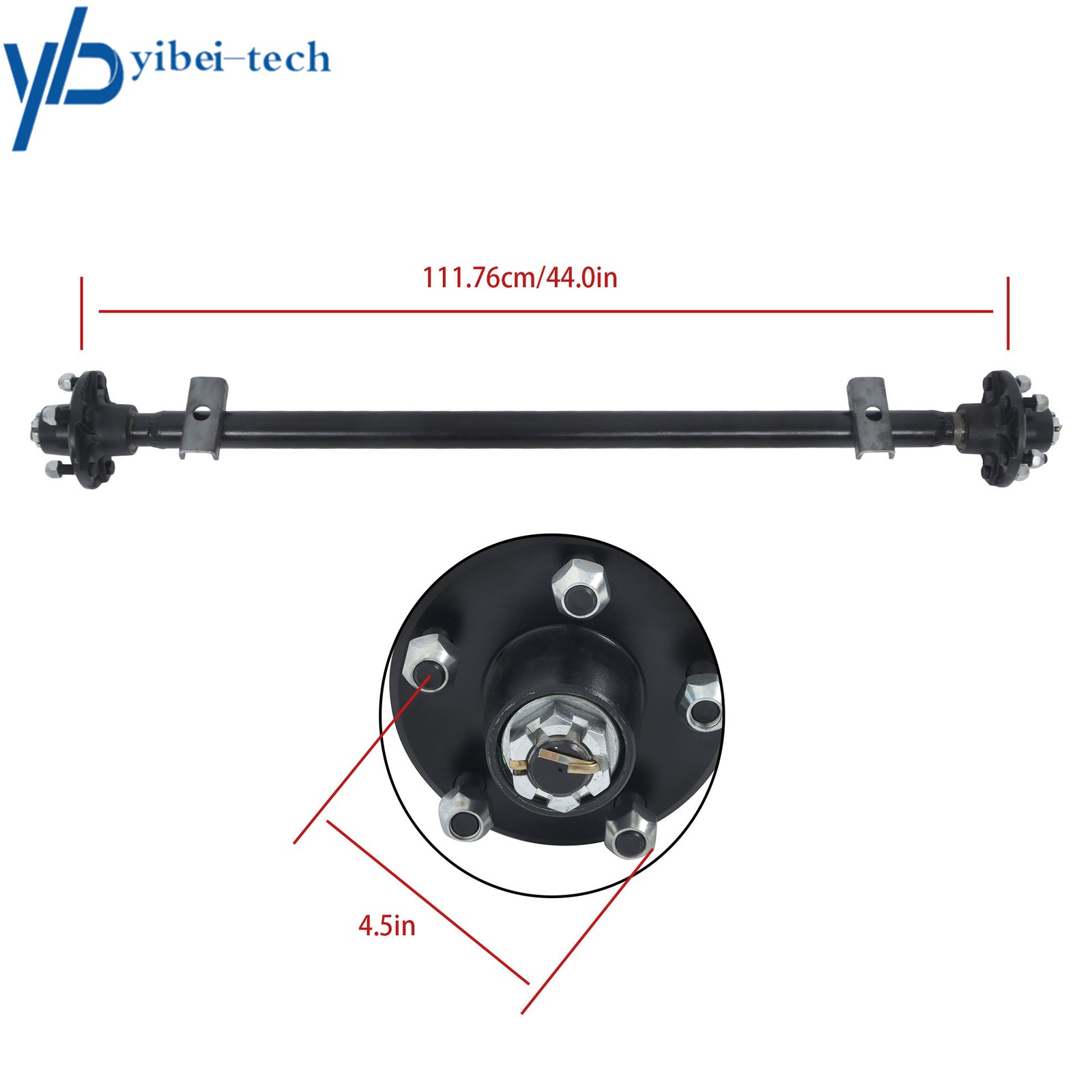 Trailer Axle 2000lbs 44″/47.5″/52″/54″/57″/58″ Hub Face w/ 5×4.5 Idler Boat Axle
