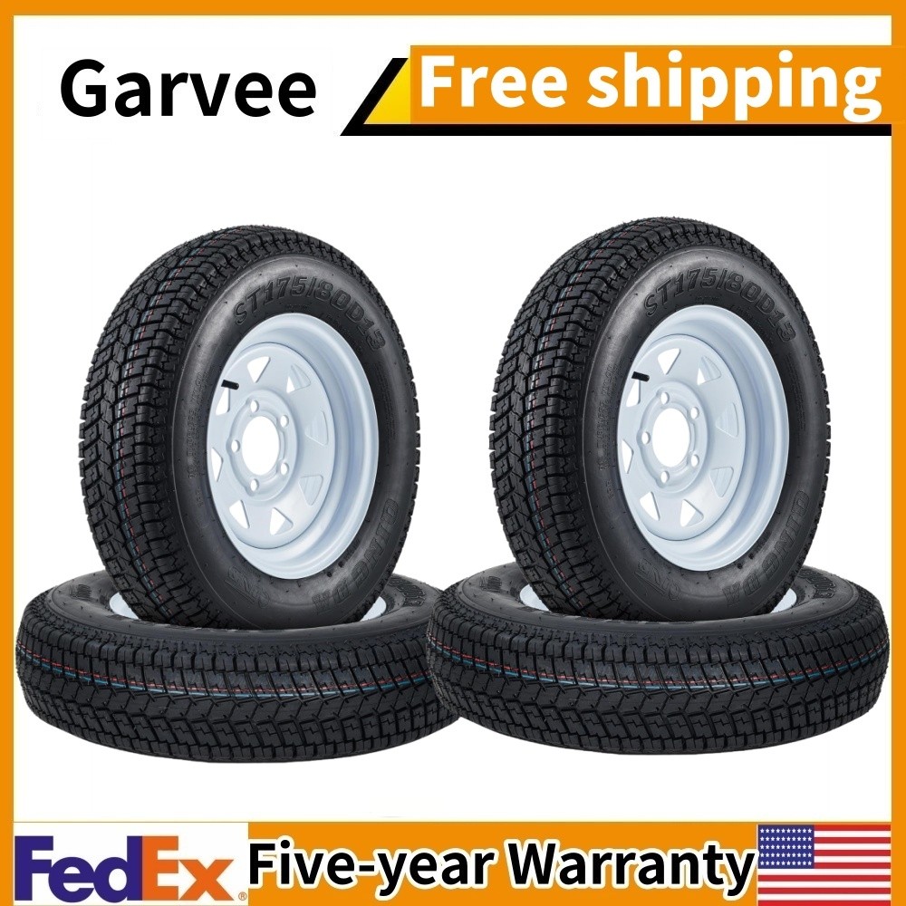 4Pack ST175/80D13 Trailer Tires with 13″ Rims 5 Lug on 4.5″ Center Bore 3.2″ US
