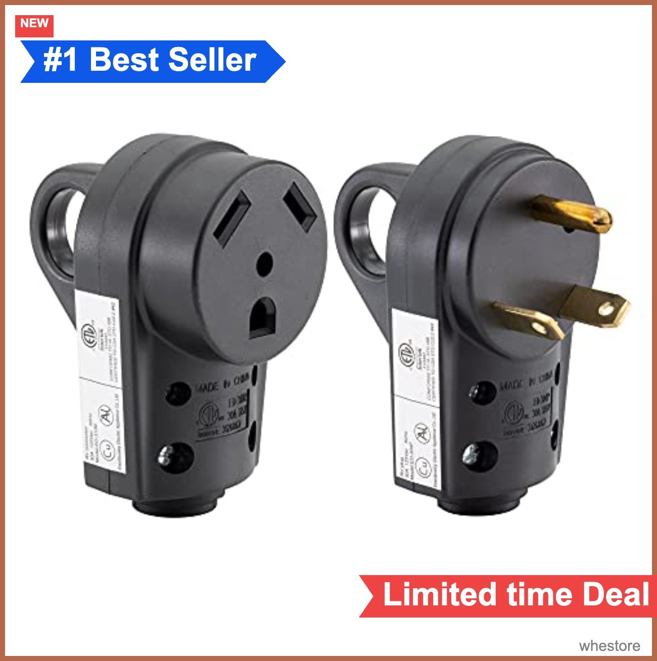 RV 30 Amp Power Plug TT-30P Male with Handle Grip 125V Shore Power Cord