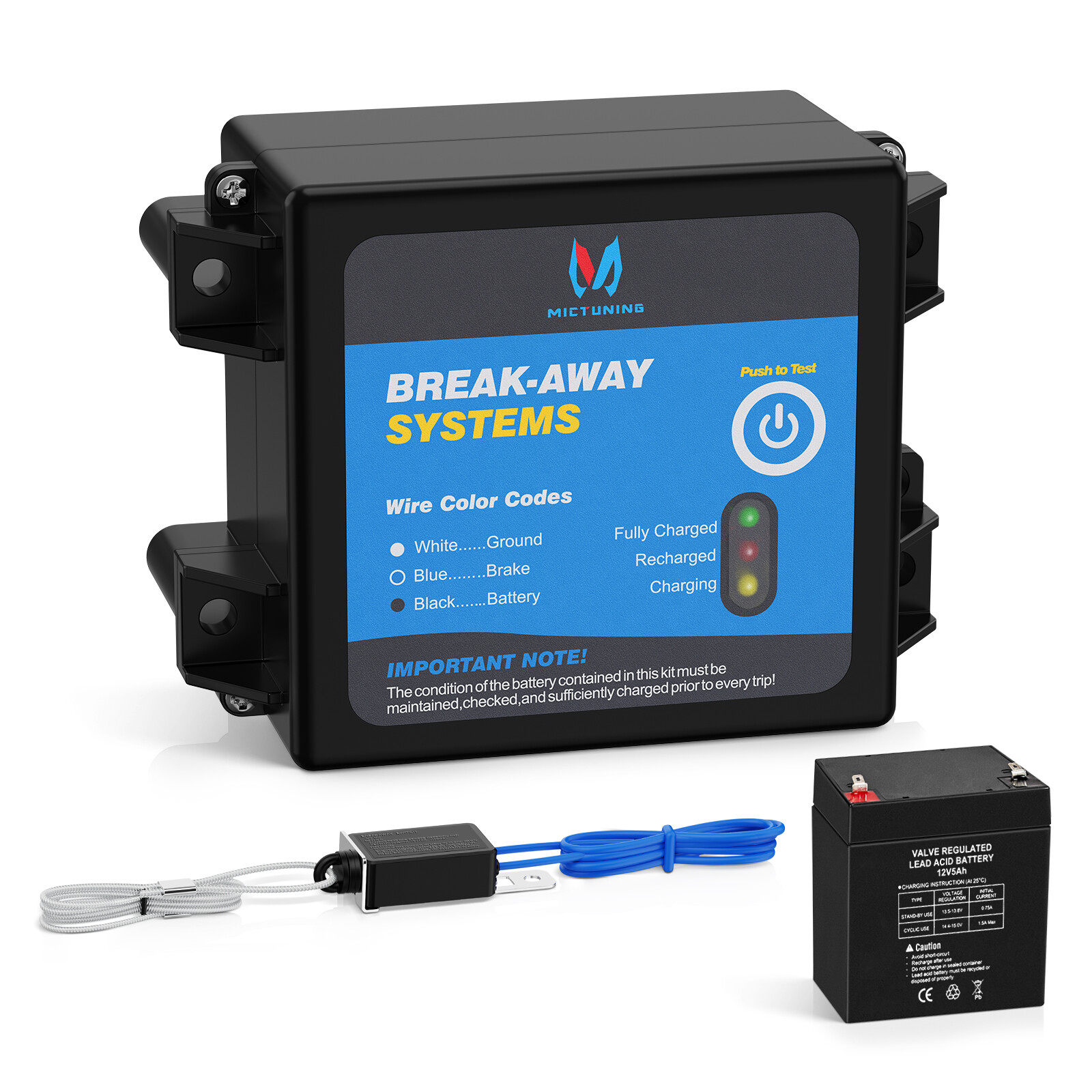 Trailer Break-Away Electric Brake System, Separation Runaway Kit w/LED Indicator