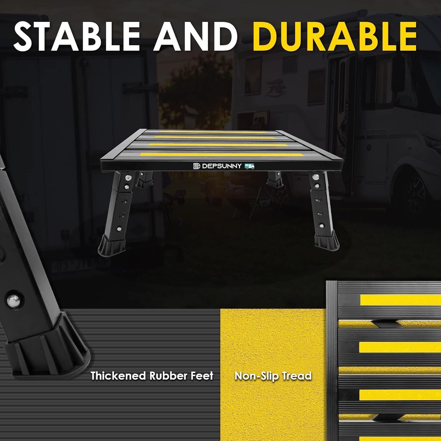 Adjustable Height Aluminum RV Step Foldable Platform Step Stool Non-Slip Feet