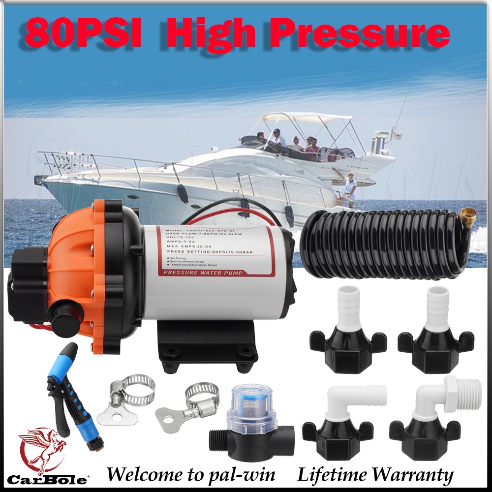 80PSI 26.5L/min High Pressure Water Pump Deck Washdown Pump Boat Caravan Wash