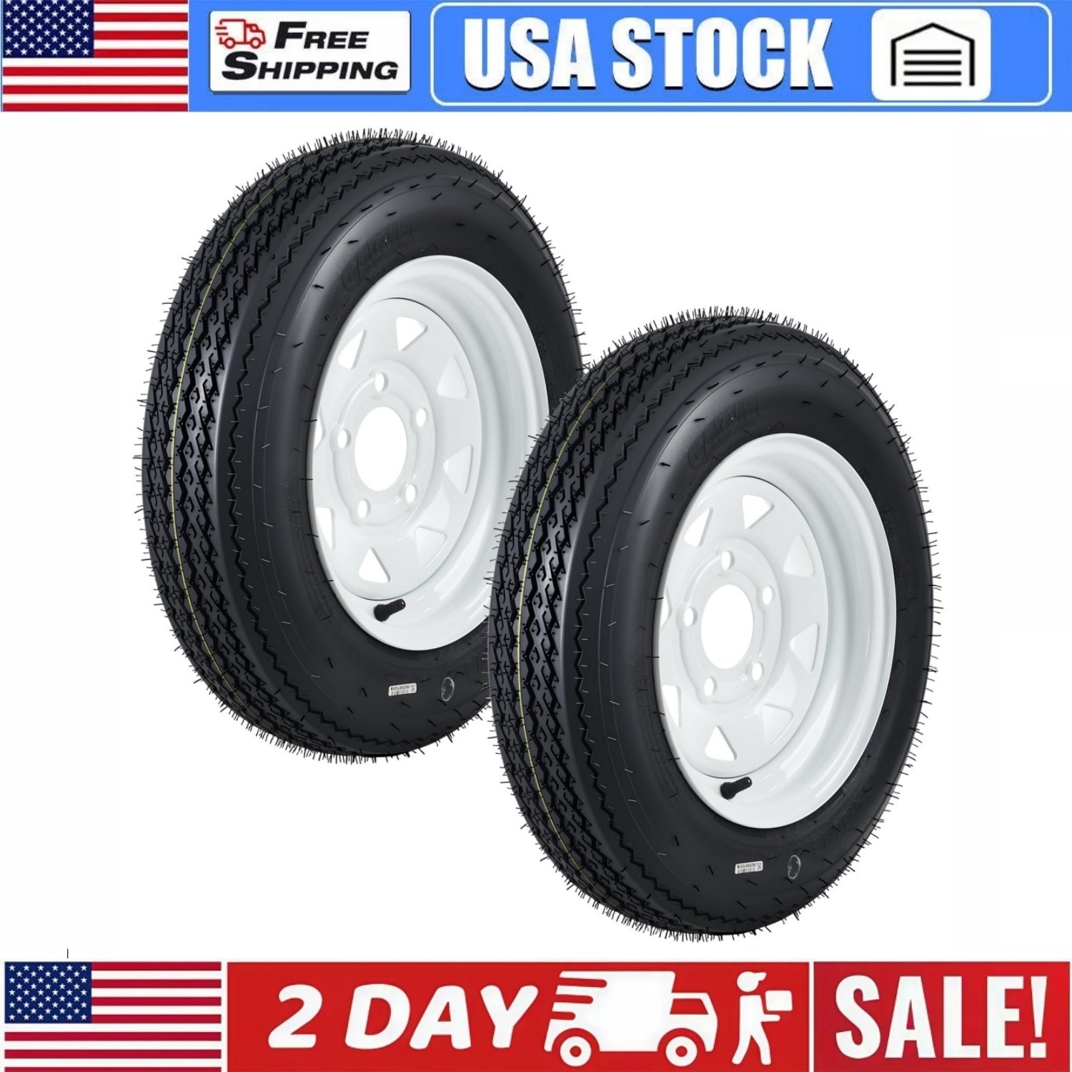 2Pack 4.80-12 Trailer Tires and Wheel Assembly Load Range C 6PR 5 Lug 12″ Rims
