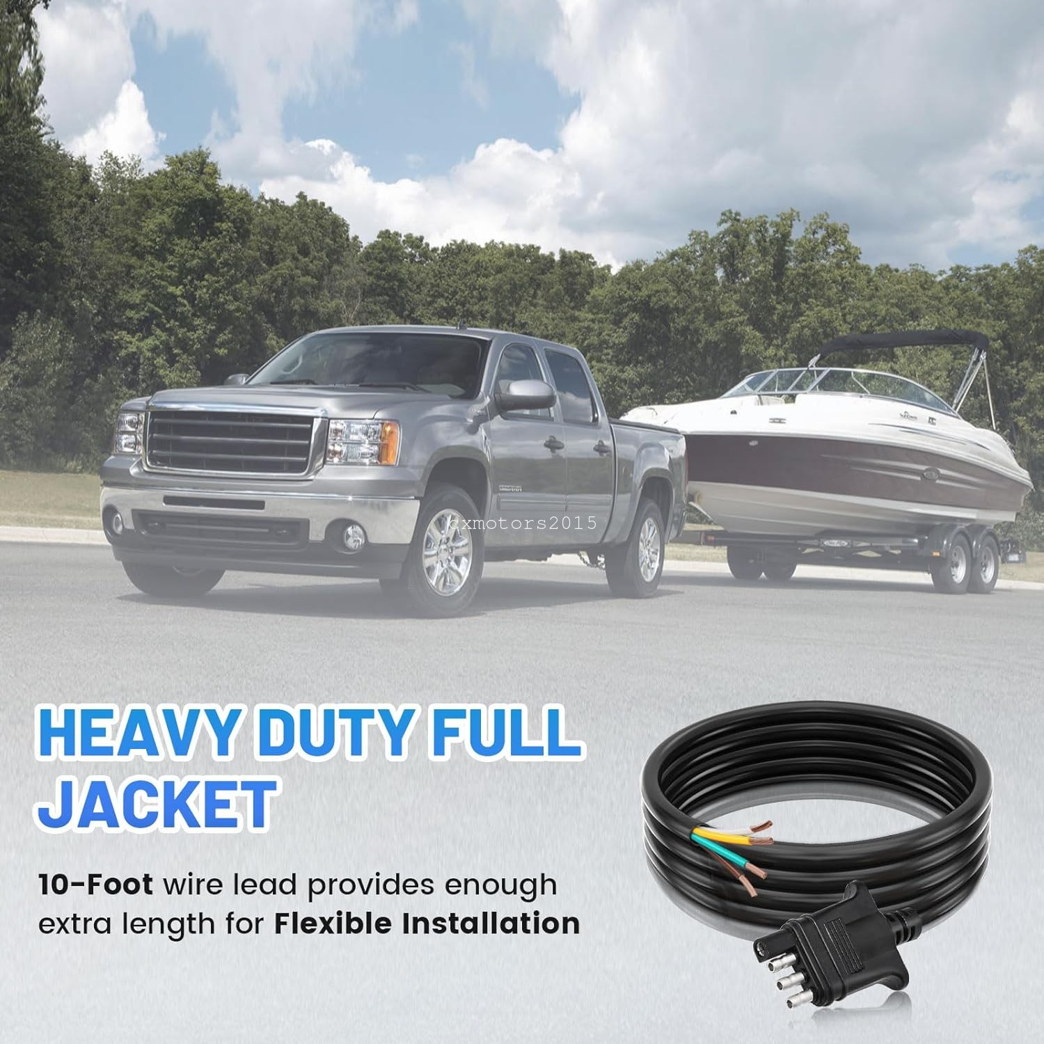 4 Way 4 Pin Flat Trailer End Connector Wiring Harness 10FT Jacketed Cable 18AWG