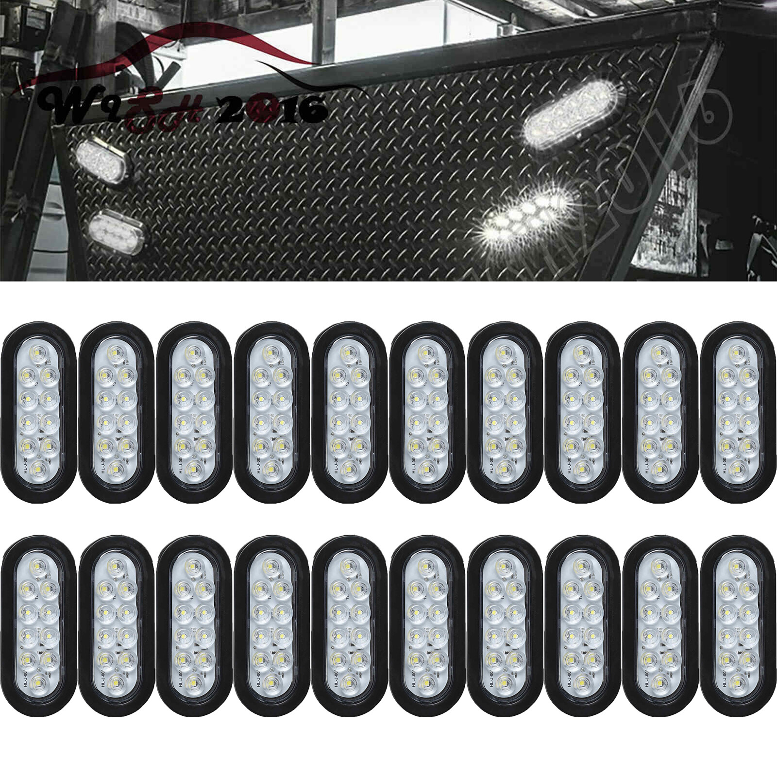 20Pcs 6″ Oval White 10 LED Trailer Truck Reverse Backup Tail Lights Flush Mount