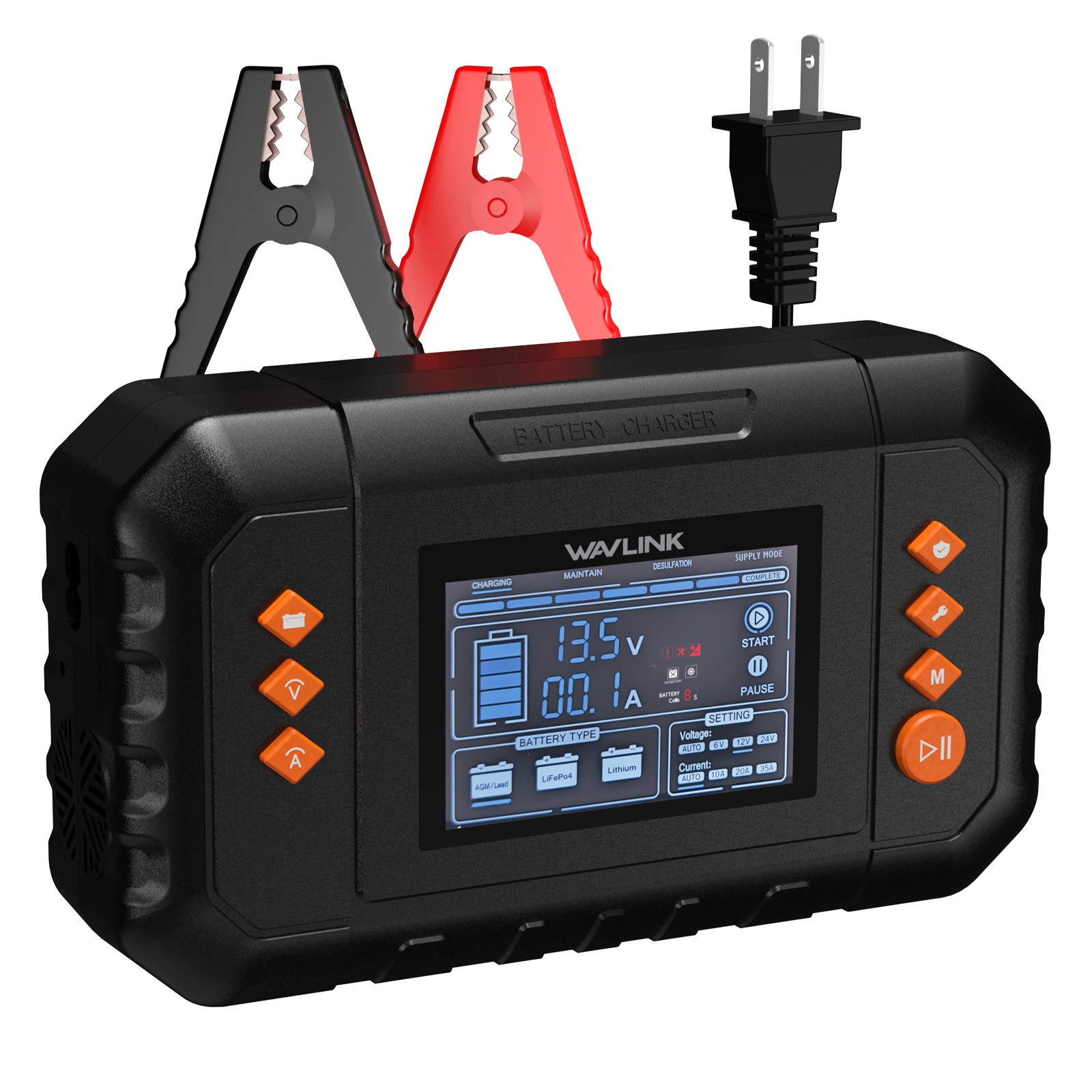 WAVLINK 450W 6V/12V/24V Battery Charger Max. 35A Trickle Charger Battery Maintai