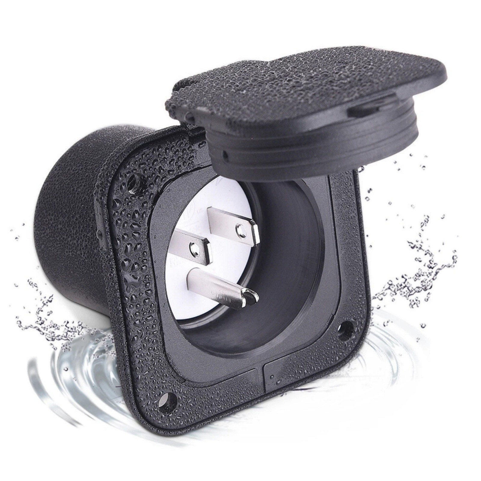 1× 15A 125V RV Power Inlet Receptacle with Waterproof Cap for Camper Marine Boat