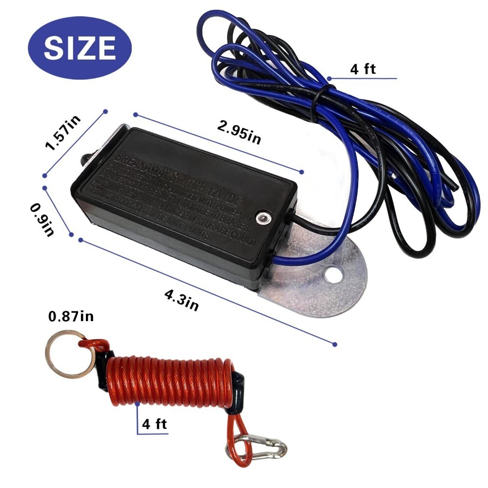 Trailer Breakaway Switch 4Ft Trailer Break Control kit Electric Brake Switch Red