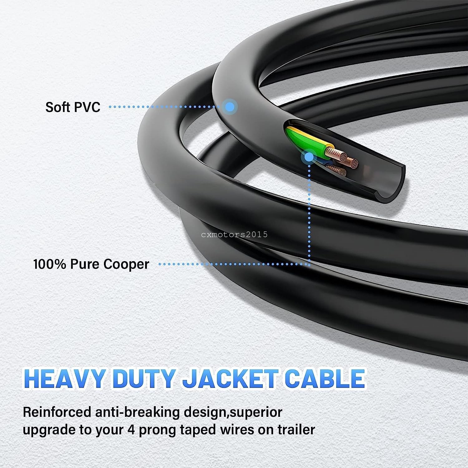 4 Way 4 Pin Flat Trailer End Connector Wiring Harness 10FT Jacketed Cable 18AWG
