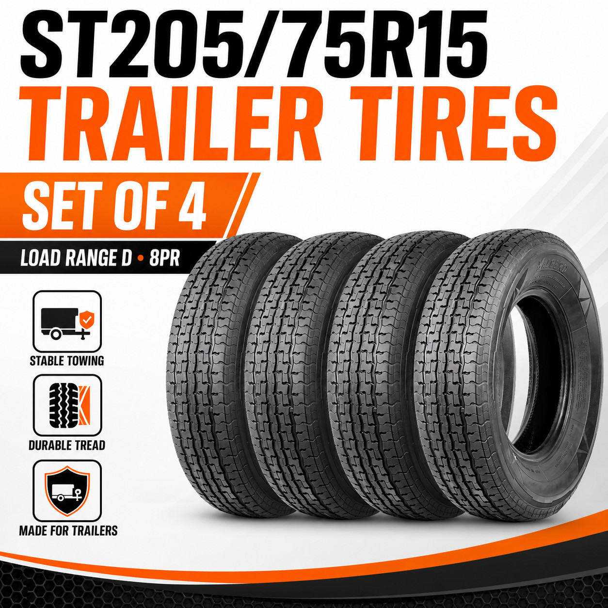 Set 4 ST205/75R15 Trailer Tires 8PR Radial Steel Belted Load Range D 205 75 15