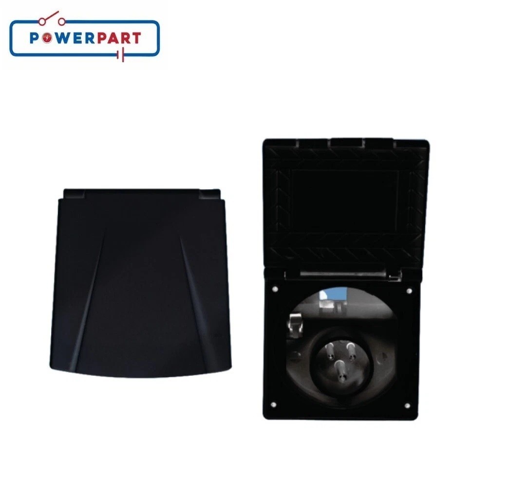 Mains 230V 16A Flush Hook Up Socket Caravan Motorhome Camper Van RV Black