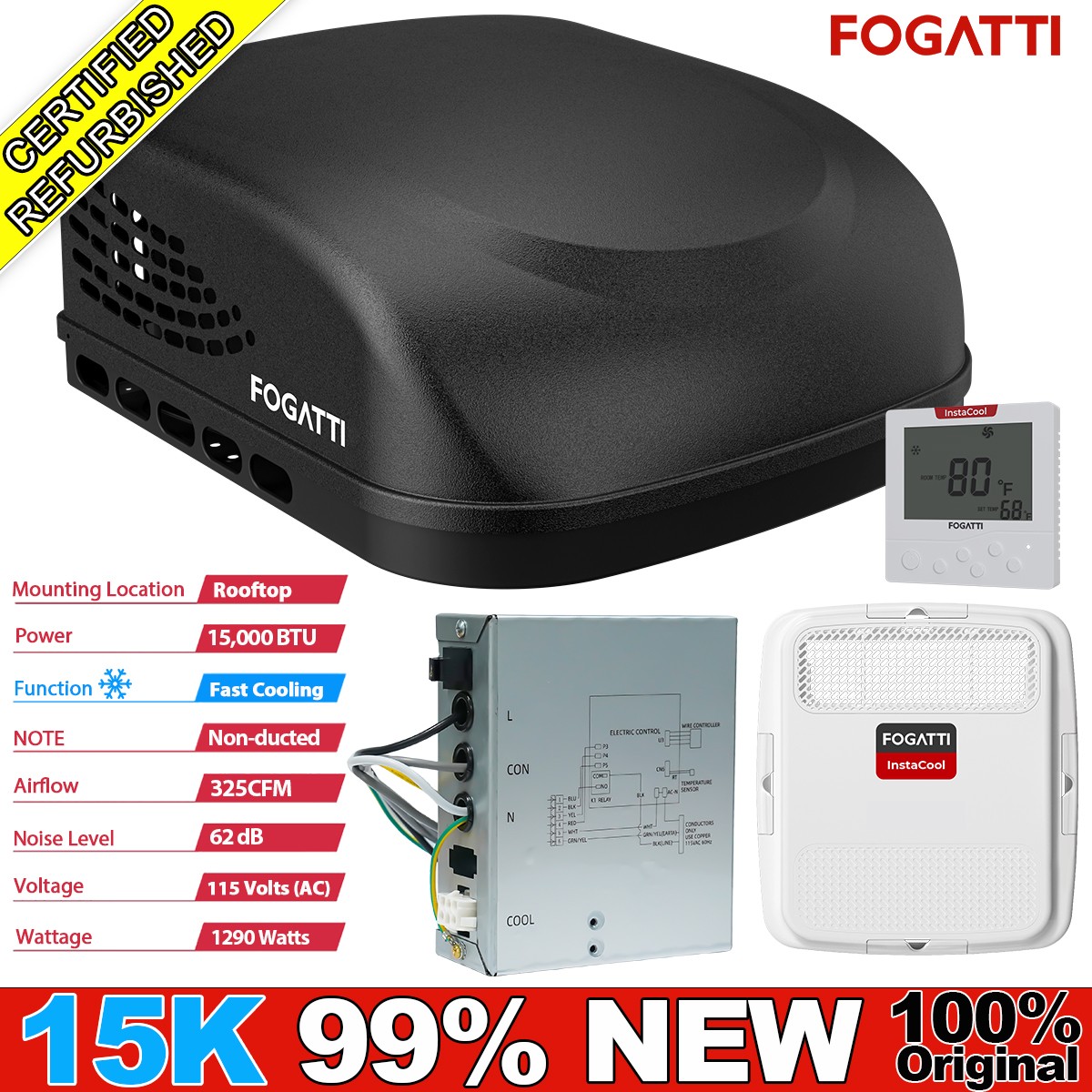 99% NEW- RV Air Conditioner 15000BTU Rooftop AC Unit Cooling for Trailer Camper