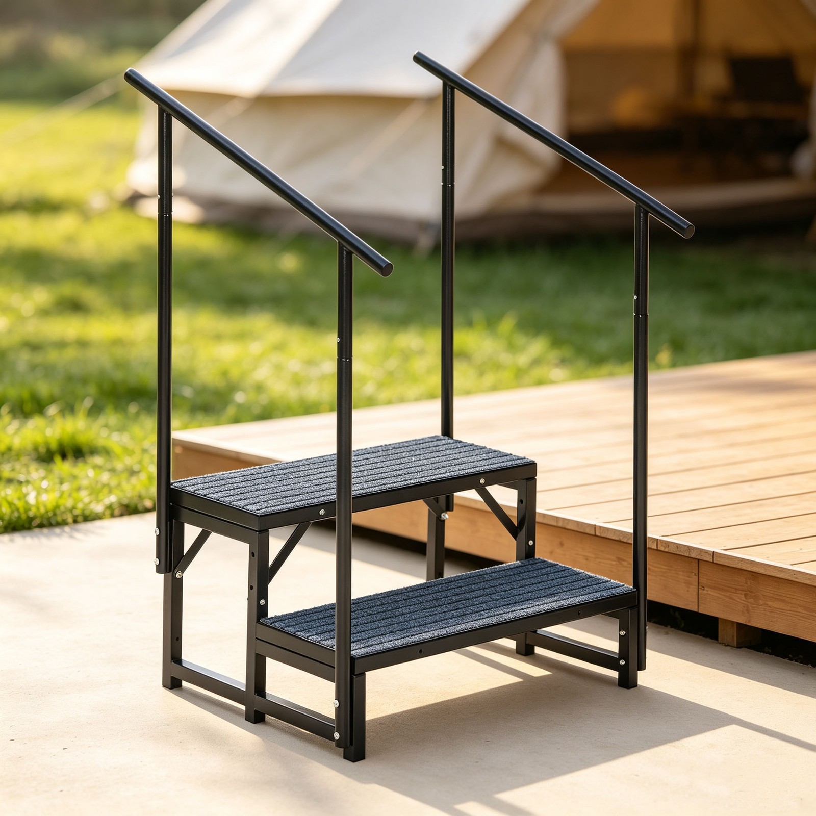 2 Step RV Stairs with 2 Handrail for RV Camper Mobile Home Porch Heavy Duty