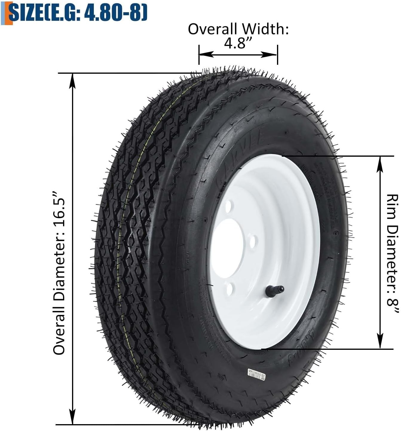 2-Pack 4.80-8 4.80×8 480-8 Trailer Tires Rims Load Range C 6PR Tires 4 Lug Tire