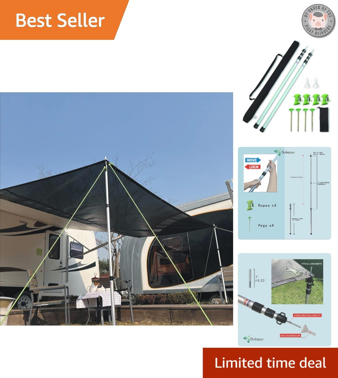 Lightweight and Portable RV Awning Shade Poles – Compact Storage Design
