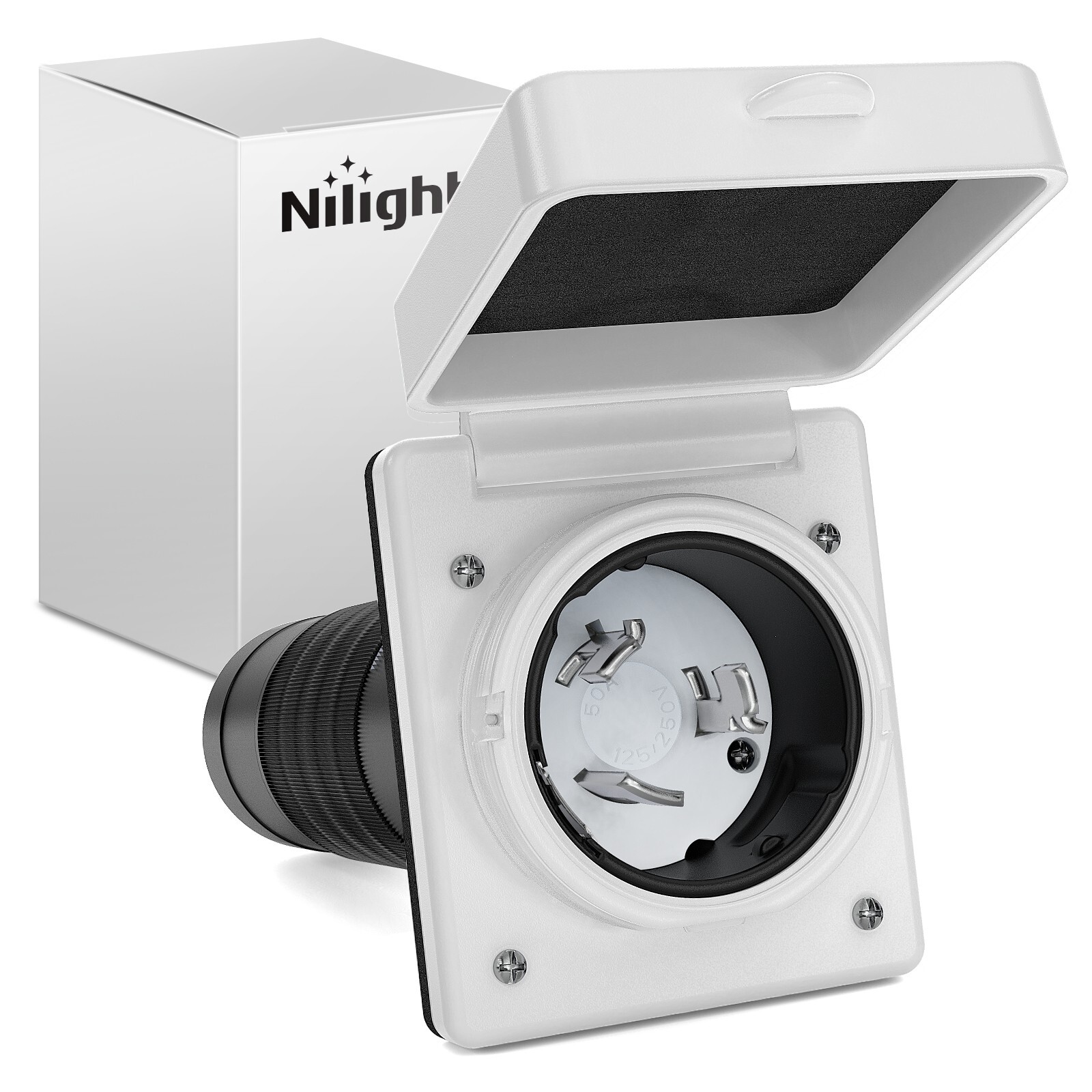 Nilight 50 AMP RV Shore Power Inlet 125/250V Twist Lock Receptacle NEMA SS2-50P