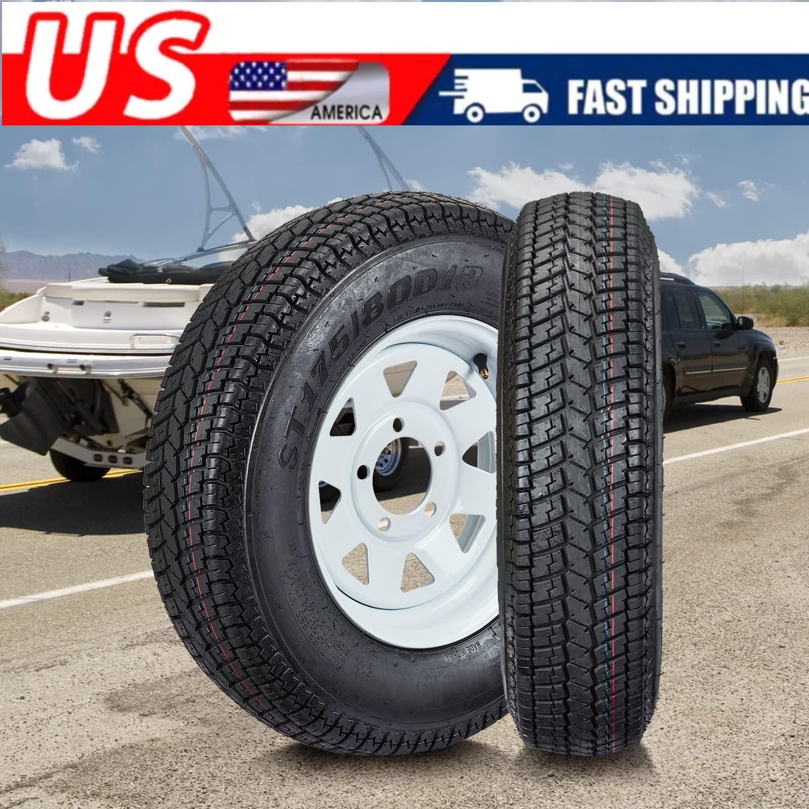 2 PK ST175/80D13 Trailer Tires and 13″ Rims Wheels 5 Lug on 4.5″ 175 80 13 Tires