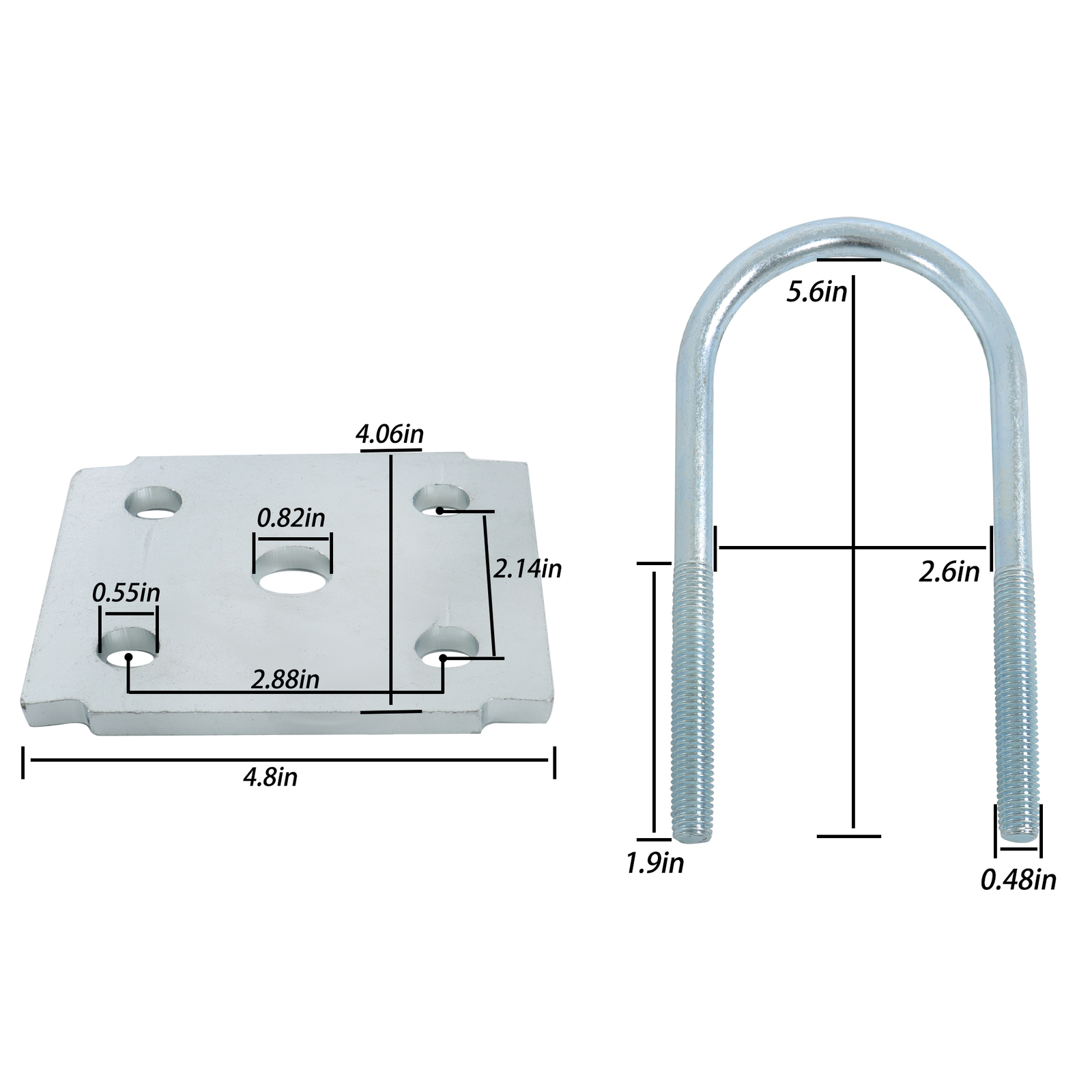 Labwork U Bolt Kit 3500 lbs-2-3/8″ Round Axle 5.5″ Length 1/2″ Diameter Bolts