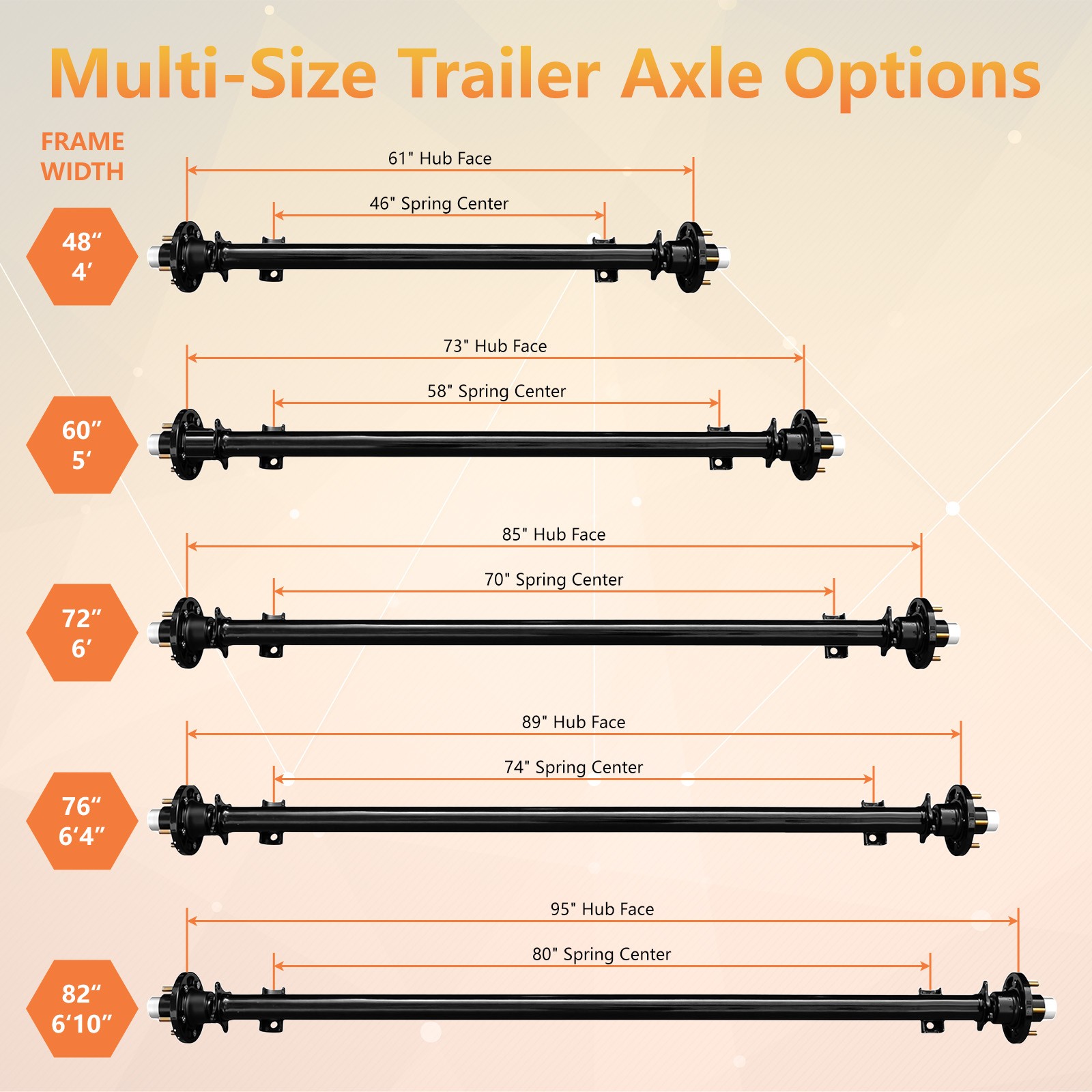 New 5×5 Bolt Pattern 58″ Spring Center 73″ Hubface 3500 lbs Trailer Axle