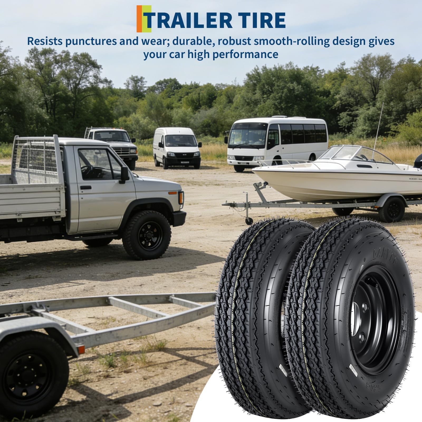 2pcs Trailer Tire on Rims 4.80-12 480×12 4.80×12 6PR Black Wheels ,5 Lug on 4.5″