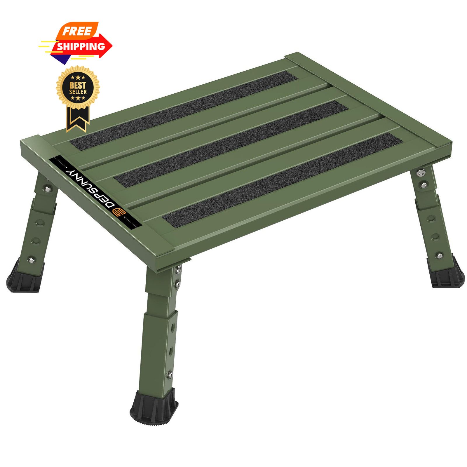 DEPSUNNY Adjustable RV Step Stool, Wide Platform, Foldable Legs, Army Green