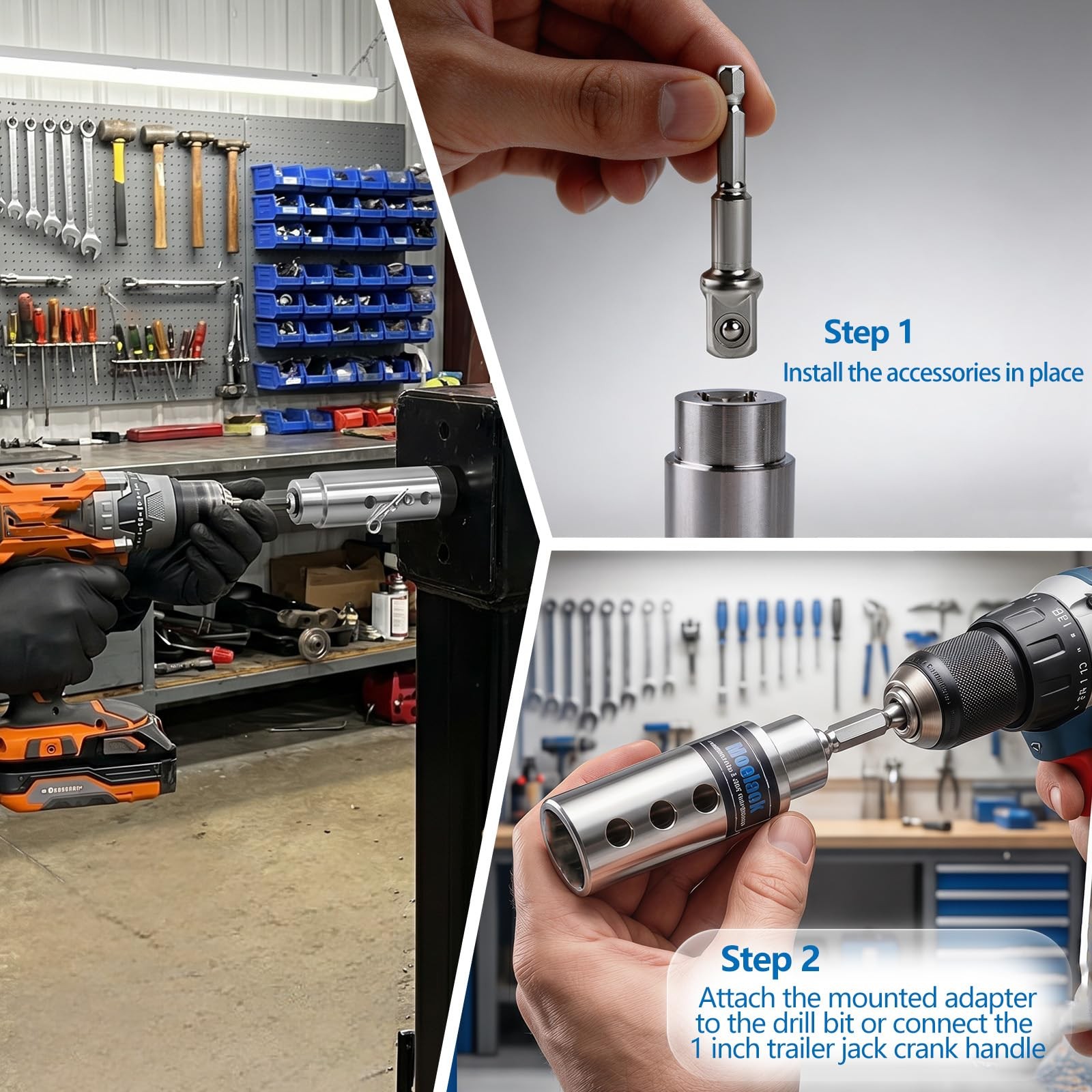 Moalaok Trailer Jack Drill Adapter Compatible with 1 Inch Drive Silver