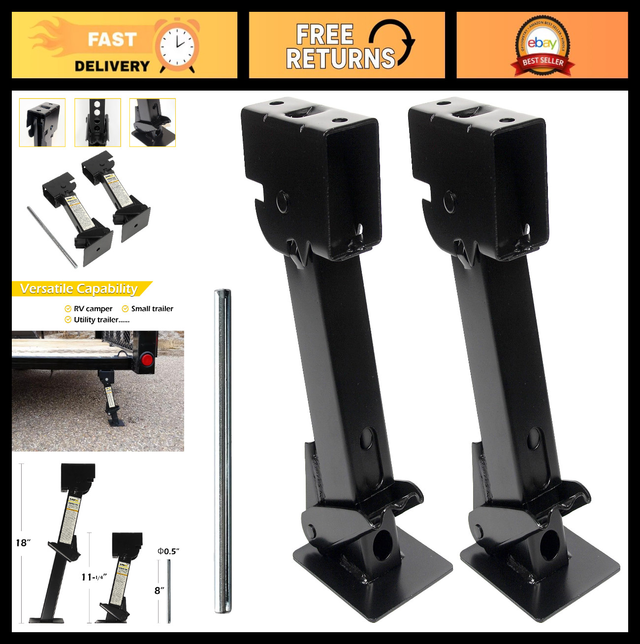 Trailer Swing Down Stabilizer Jacks – Telescoping RV Camper Accessories, 1000 lb