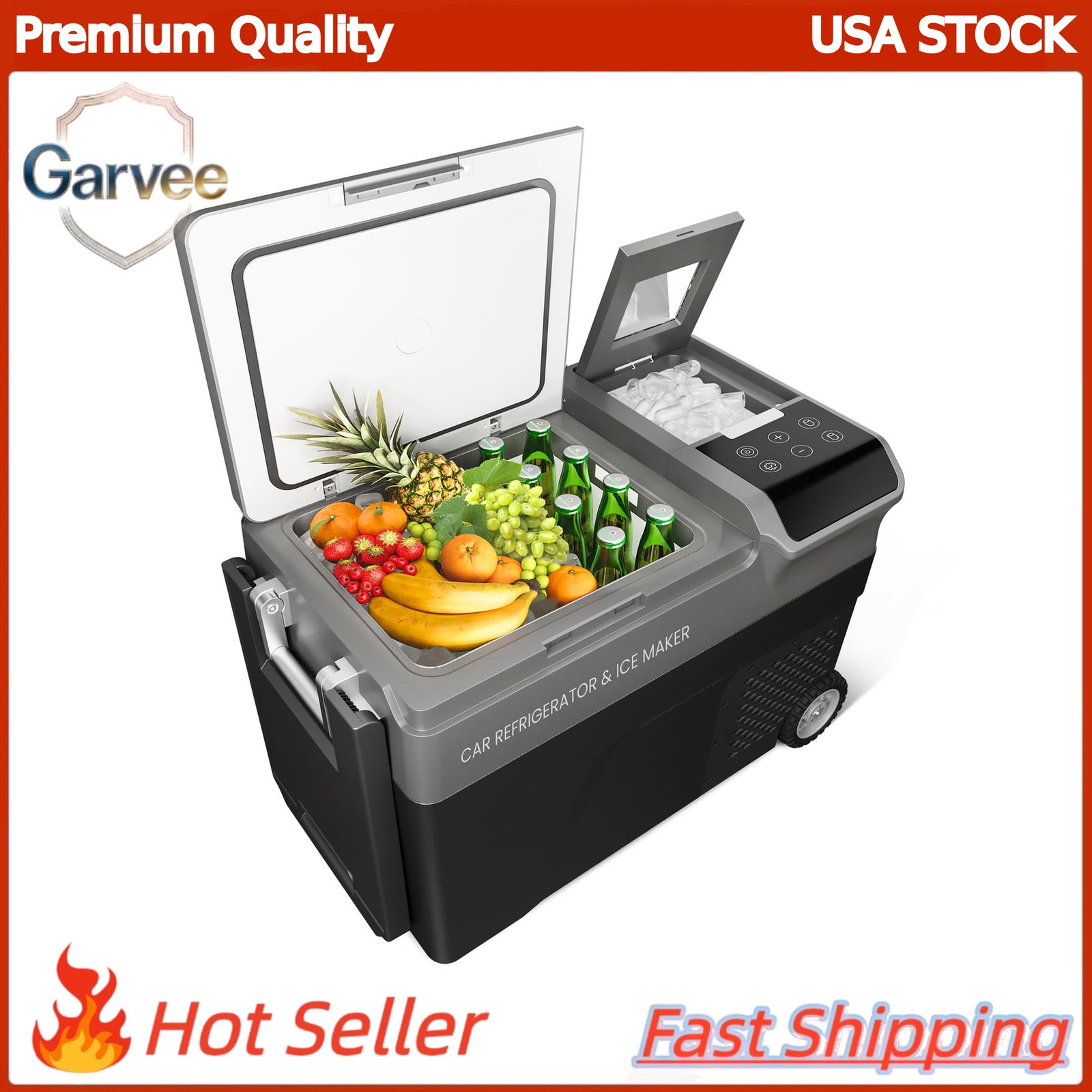 12V 40QT Car Refrigerator with Ice Maker, -4~68℉, AC/DC, Wheels, Portable Cooler