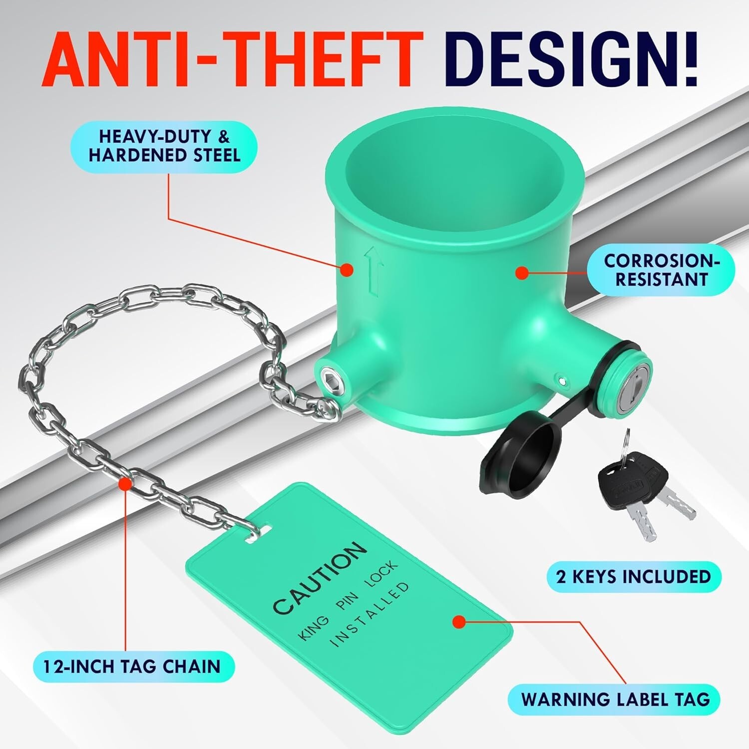 RV Trailer or Boat, Fifth Wheel Security Lock for 2″ KING PINS (with 2 keys)