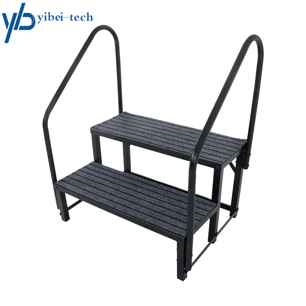 660 lbs Load Capacity 2 Step RV Steps with 2 Handrails w/Step Mat For Trailers