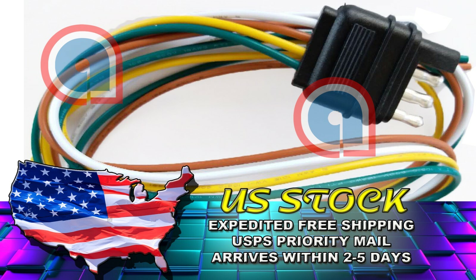 4 Way Flat 4Pin 3feet/36 inch Trailer Light Male Plug Wire Harness/Connector