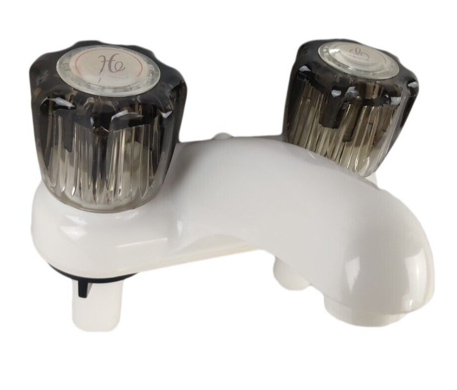 Afeel RV Bathroom Sink Faucet 4″ White w Smoke Handles Lavatory